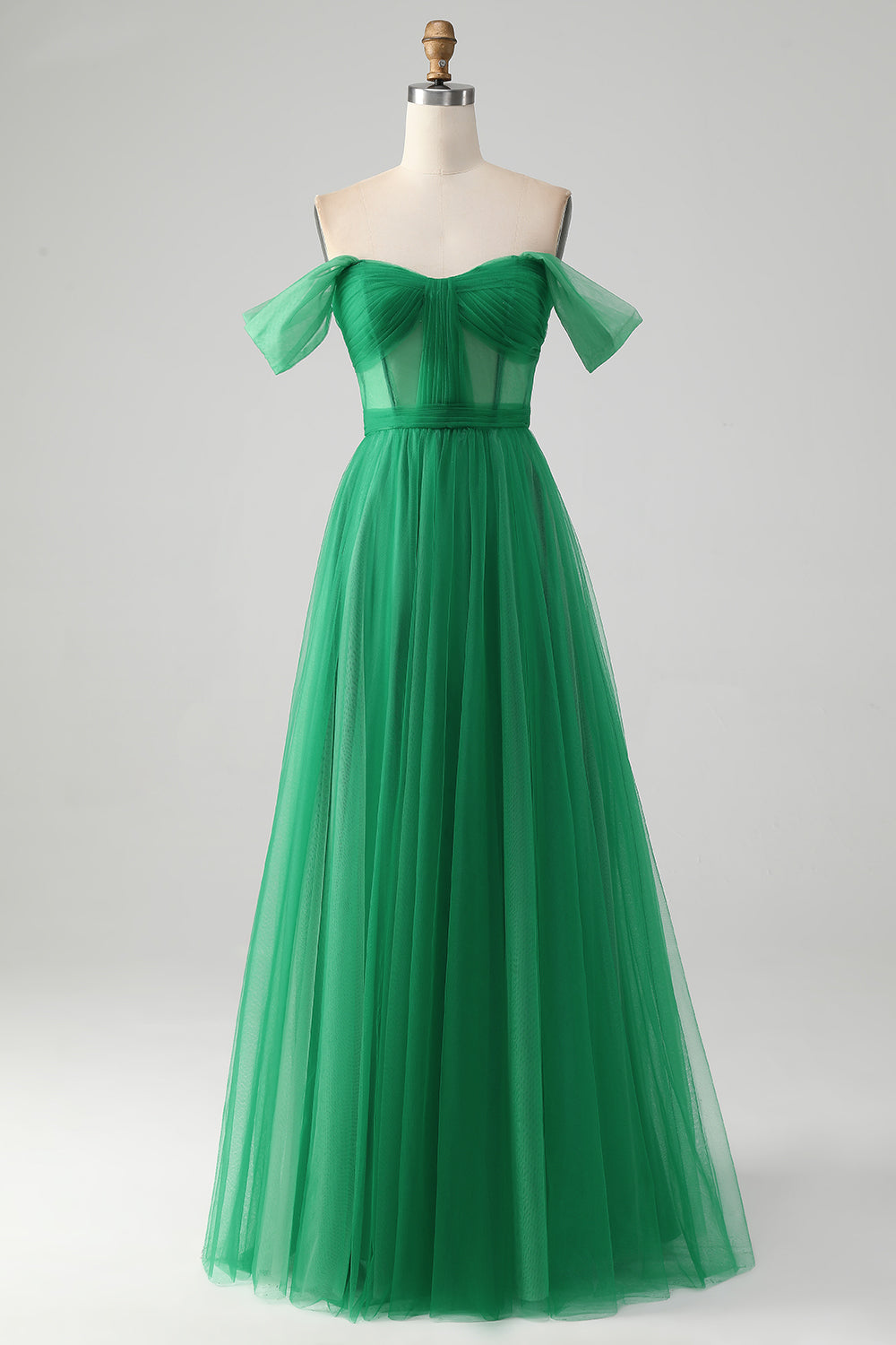 Luolandi A Line Off The Shoulder Corset Long Prom Dress with Lace-Up Back Floor Length
